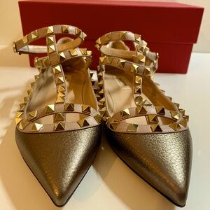 Valentino Garavani Metallic Rock-stud Flats Size 7.5